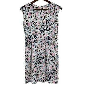Ellassay white abstract print sheath dress pink & blue size with pockets small